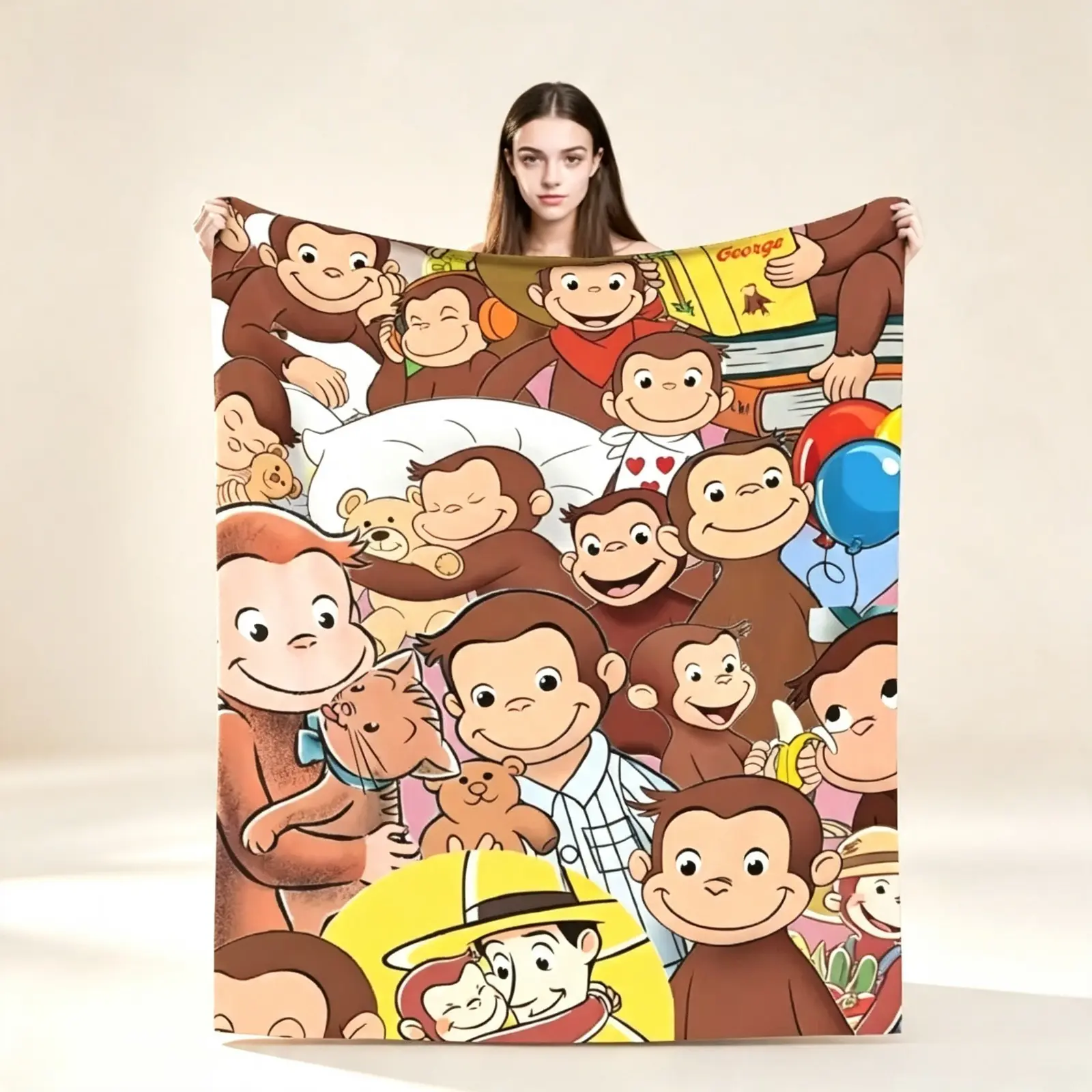 Cute Monkey Cartoon Flannel Throw Blanket Funny Animal Print Soft Warm Cozy Blanket for Couch Chair Sofa Bed Kids Room Decor Nursery Bedroom Travel Birthday Christmas Gift for Kids