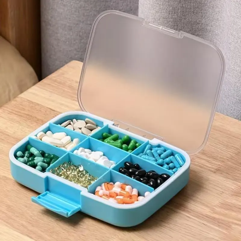 Ravel-Friendly Pill Dispenser, Big Pill Storage Container, Moisture-Resistant Case for Vitamins & Meds, 9 Large Compartments