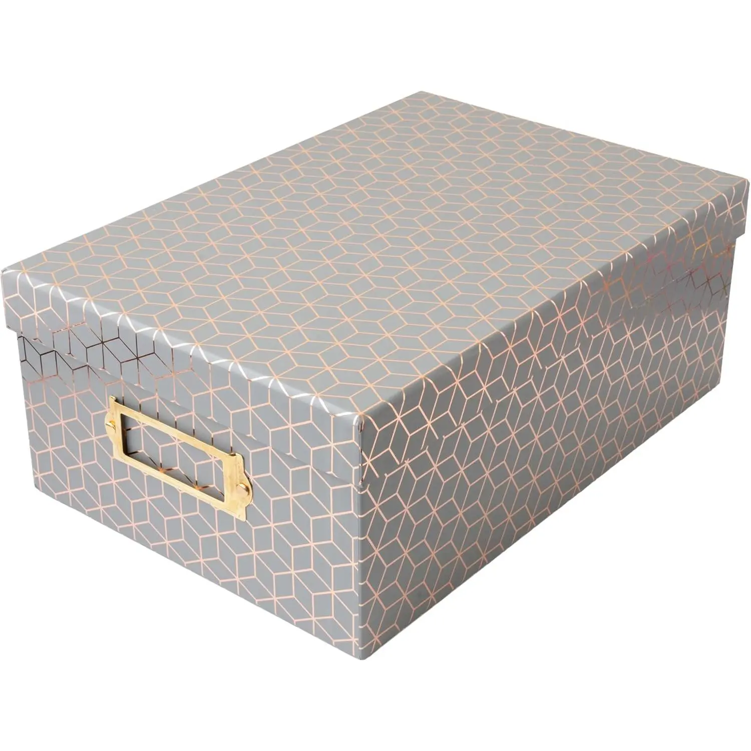 Pet Photo Keepsake Organizer Storage Box with Lid, Gray Geo Design with Rose Gold Foil, 11x7.4x4.3in Decorative Memory Box for Dog & Cat Mementos