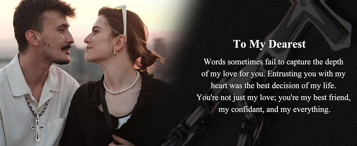 FUNRUN Black 14K Gold Plated Cross Necklace for Men | Stainless Steel Byzantine Chain 24IN | CZ Cross Pendant