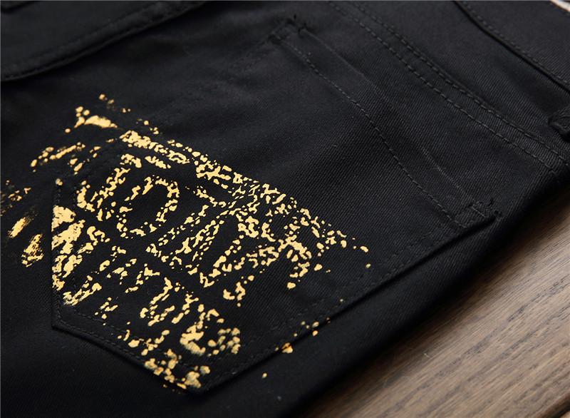 Street style design, light luxury couple jeans, elastic casual pants, printed straight leg pants, street fashion