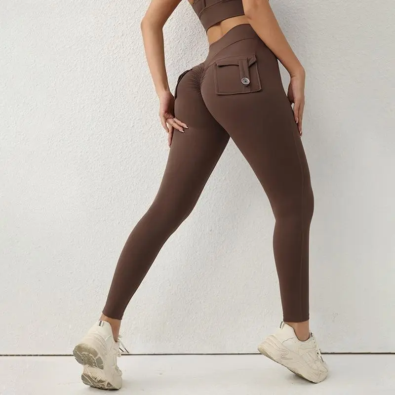Women's High Waist Yoga Pants - Tummy Control, Butt Lifting, Seamless 4-Way Stretch French Terry Leggings with Cargo Pockets, Breathable Leg Day Fit Womens Fitness Gym Tights for Outdoor Run