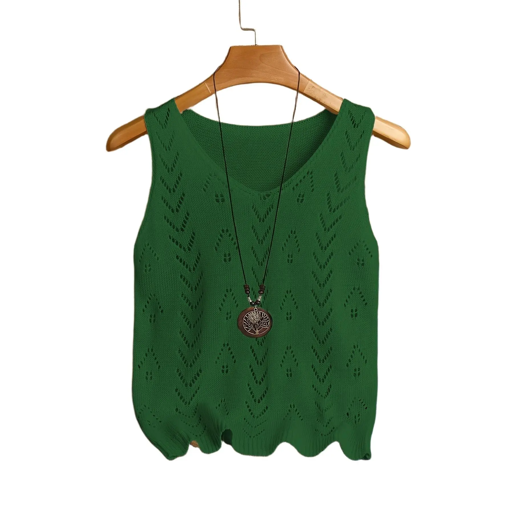 Solid Hollow Out Sleeveless Knit Vest For Ladies, Ideal For Beach And Holiday, Lightweight & Airy, Can Be Worn As Outer Cover Or Inner Layer