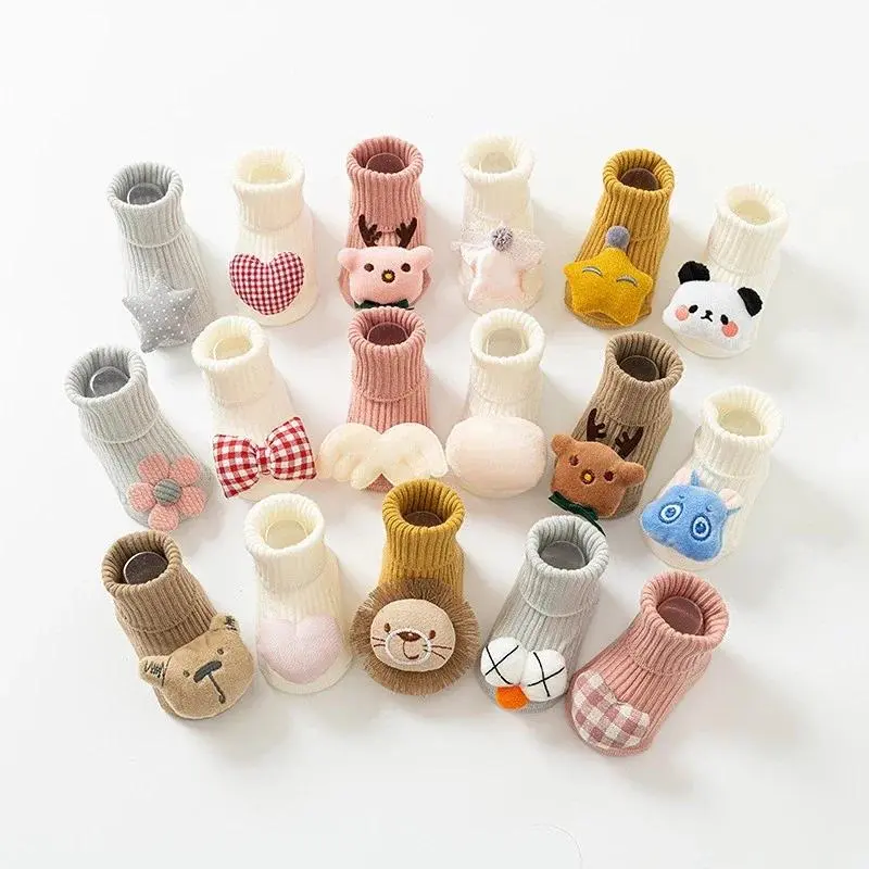 Cozy Soft Baby Non-Slip Grip Socks for Newborns and Toddlers (0-24 Months) - Adorable 3D Cartoon Animal Doll Accents, Safe Anti-Skid Floor Footwear, Cute Infant Crawling Socks, Perfect for Indoor Play, Daycare & Baby Shower Gift