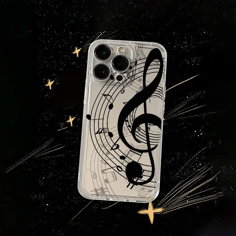 Black Treble Clef Musical Note Phone Case，Minimal Monochrome Music Art Style for iPhone 17 16 15 14 13 12 11 Plus Pro Max,Musician Trendy Daily Gift