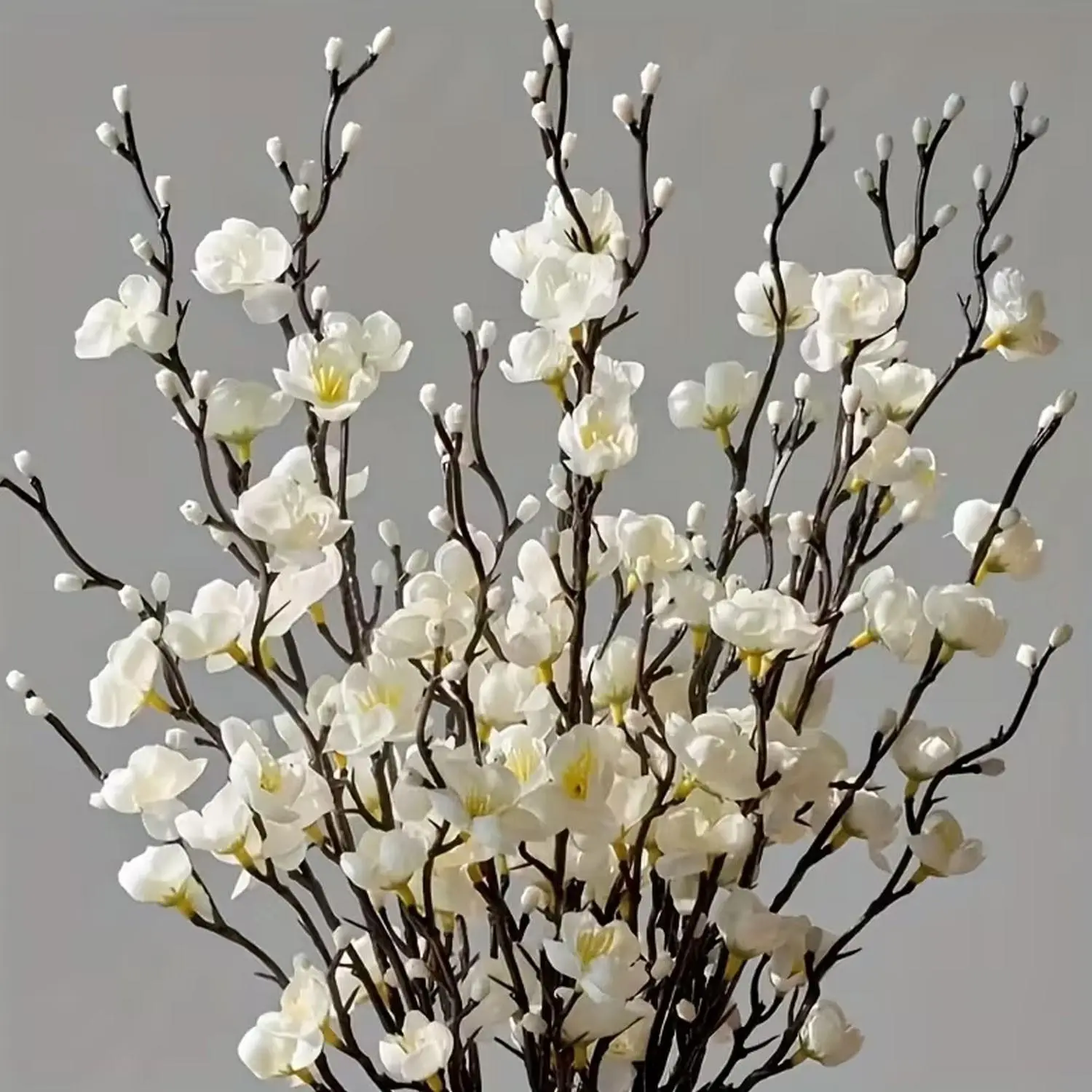 12 pieces of artificial white long-stemmed cherry blossoms - lifelike white jade flowers, suitable for Halloween and Christmas outdoor/indoor decoration, suitable for home, office, wedding and party decoration, perfect for dining tables, restaurants and c