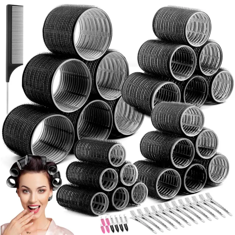 50Pcs No Heat Hair Roller Set with Clips, Jumbo Self-Grip Hair Curlers for Volumizing Long Medium Short Hair, Heatless Hair Rollers Styling Kit with Storage Bag & Comb