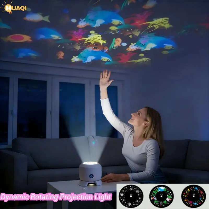 Seven-Color Rotating Projection Lamp, Rechargeable LED Light Touch Control, Snowflake Ocean 16 Patterns Christmas Halloween Stage Laser Projector, USB Powered Light Decoration Projector