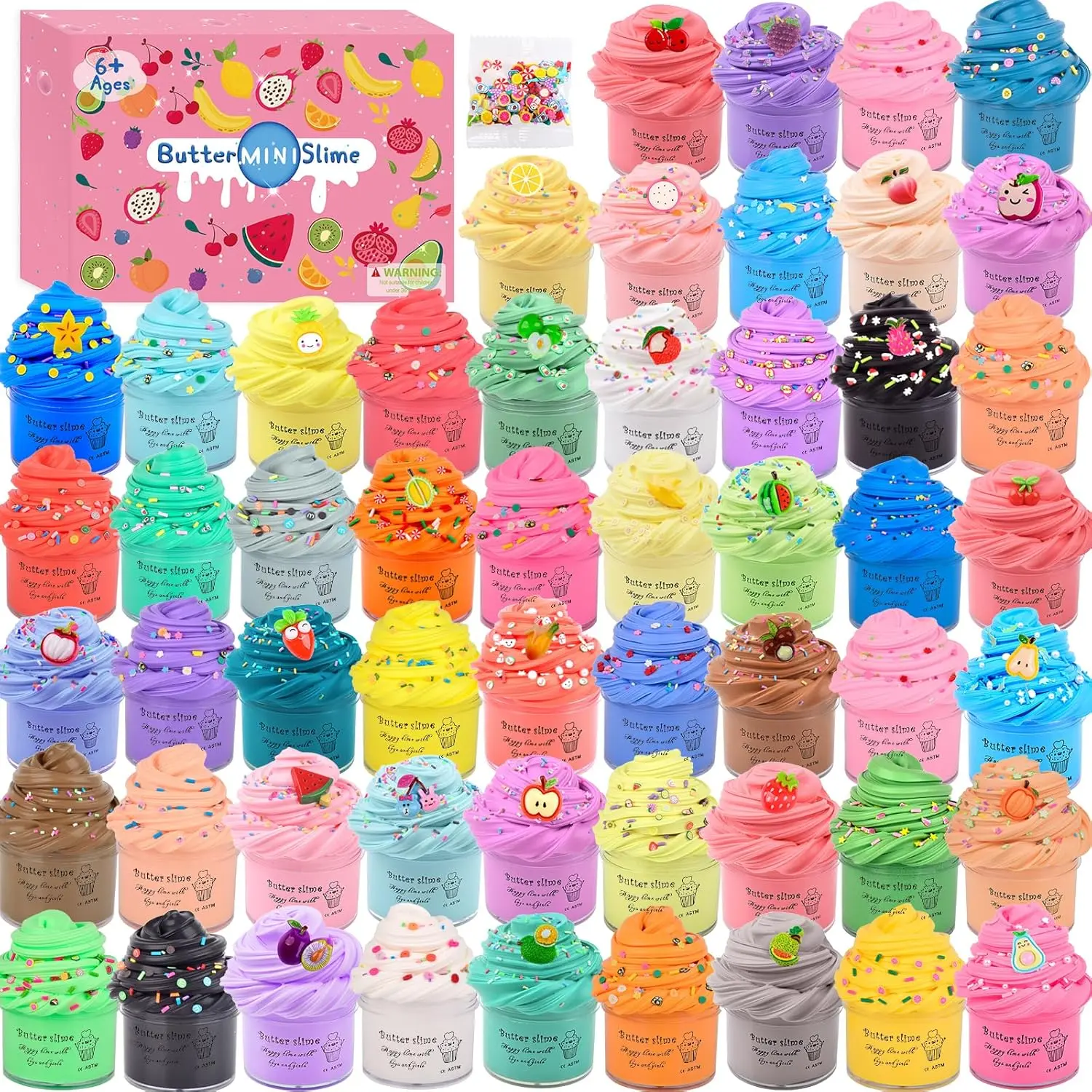 Slime Kit with 54 Pack,Mini Butter Slime, Non-Sticky and Super Soft, for Girls 10-12, Fruit Slime Party Favors Kids, Birthday Gift, DIY Putty Toy Boys