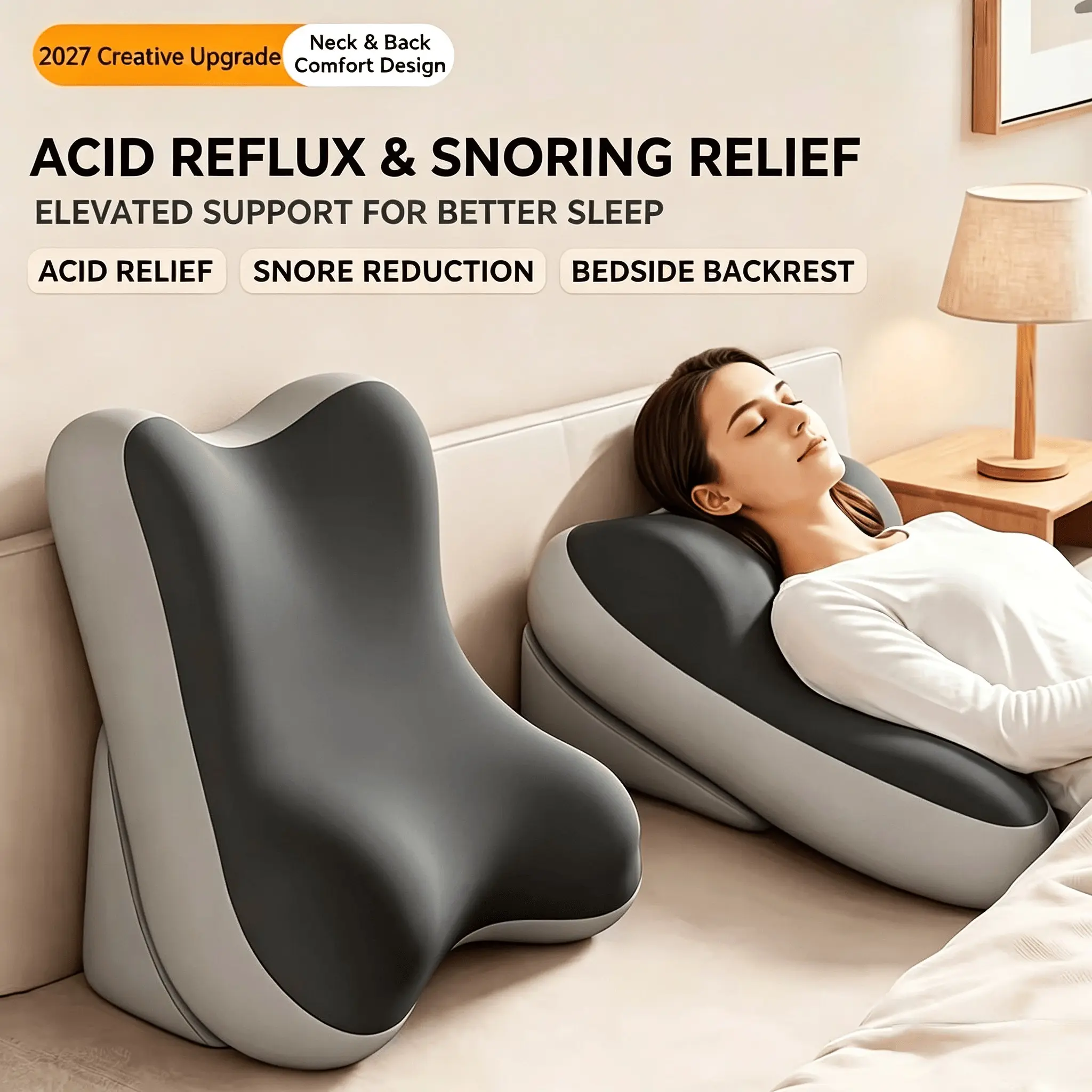 [Anti Snore & Acid Reflux ]Memory Foam Pillow | Ergonomic Lumbar Support Cushion for Sleeping, Reading, Gaming, Driving & Office Use