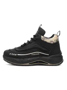 Men's and High Top Sneakers, PU Leather Upper, Laces Design, Anti-Slip Thick Sole, Casual Sports Shoes