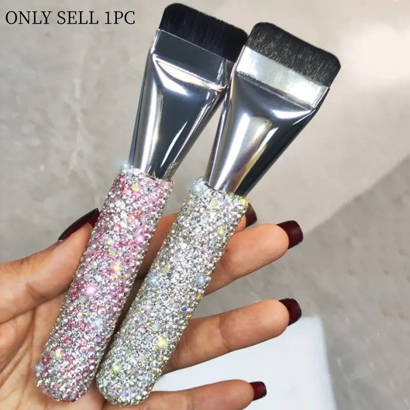 Flat head foundation make-up brush 1pc Cosmetic Brush Foundation Brushes high grade shiny artificial diamond liquid foundation base makeup brush travel portable face makeup brush