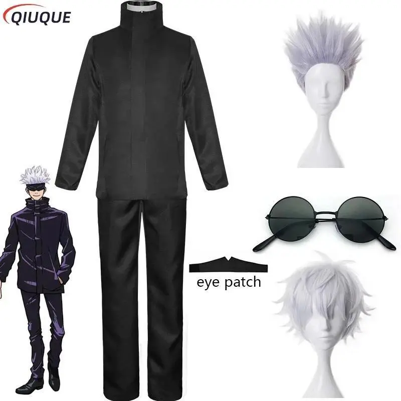 110-3XL Black / Blue Gojo Satoru Cosplay Costume Eye Patch Wigs Glasses Anime Halloween Party Unisex Uniforms