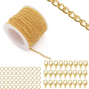 33 Feet Metal Gold Necklace Chains Curb Links Chains Bulk for Jewelry Making DIY Craft Kit with Lobster Clasps Jump Rings