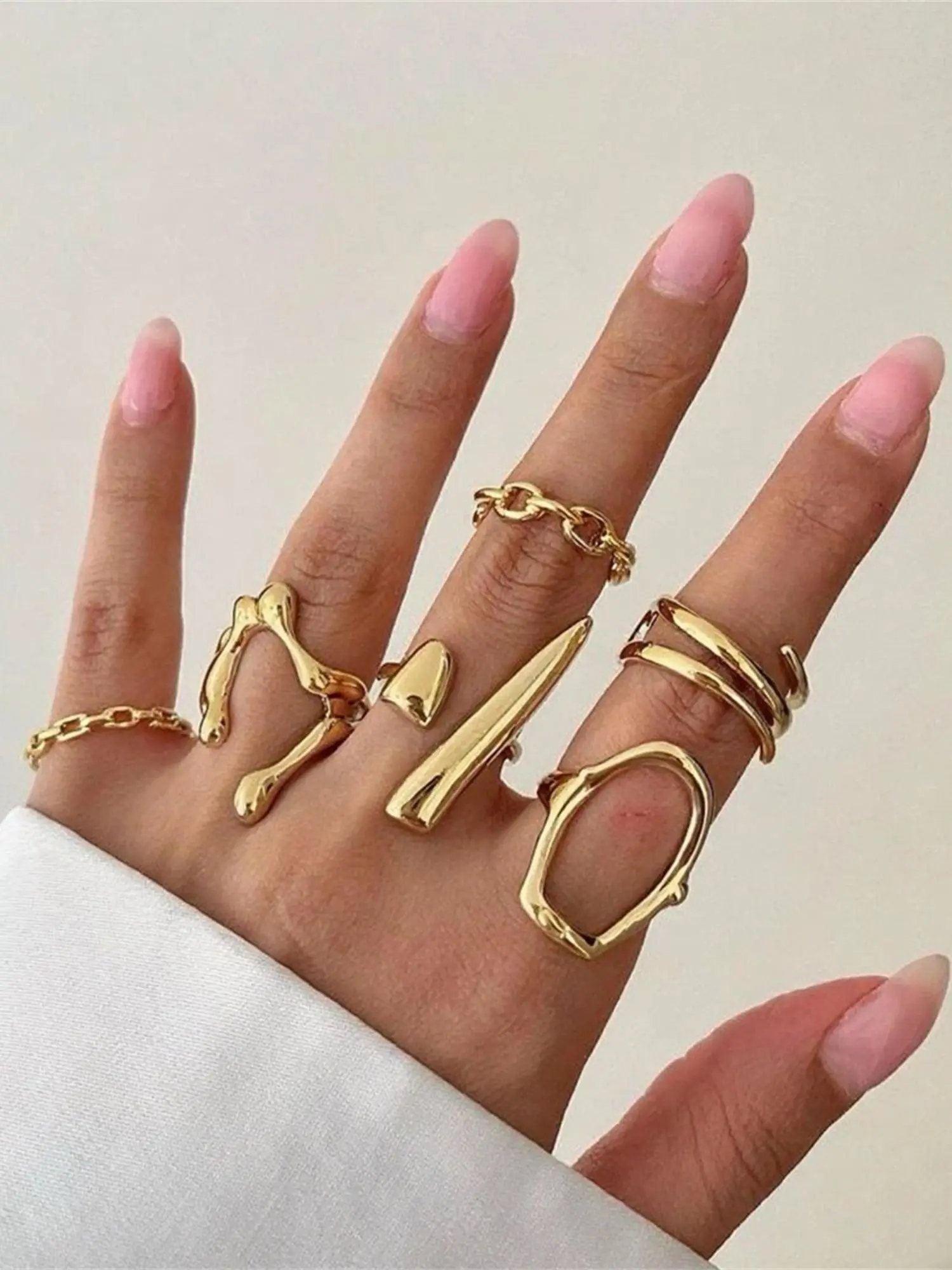 6 Pcs Women's Irregular Rings Set, Elegant Minimalist Teardrop Oval Open Ring Collection, Vintage Hip Hop Punk Style Jewelry Gift Openwork Ring