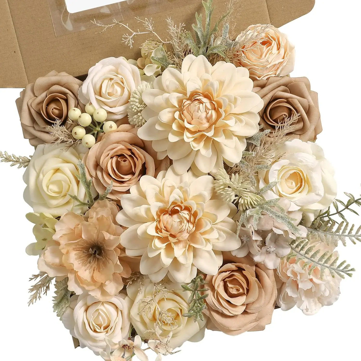 Romantic Nude Synthetic Decorative Silk Artificial Flower Pack - Fake Rose Combo Box Set, Arrangement & Bouquet-Shaped Artificial Flowers for DIY Floral Projects, Wedding Decor, Christmas