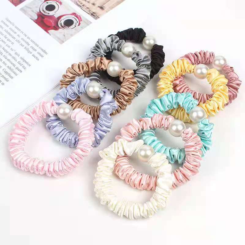 Hair Accessories Scrunchies for Women Variety Pack Hair Ties Scrunchies Hair Elastics Pastel Hair Ties Multicolor Easter Basket Stuffers for Kids,No Damage Hair Ties Scrunchies Pearl Hair Ties Gift for Her