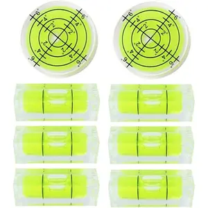 8Pcs Small Bubble Spirit Level Mini Square Measuring Tools for Balancing Frame, Mural, Picture Hanging, Turntable, Tripod, Camera, Phonograph, 10x10x29mm & 32x7mm (Set A)