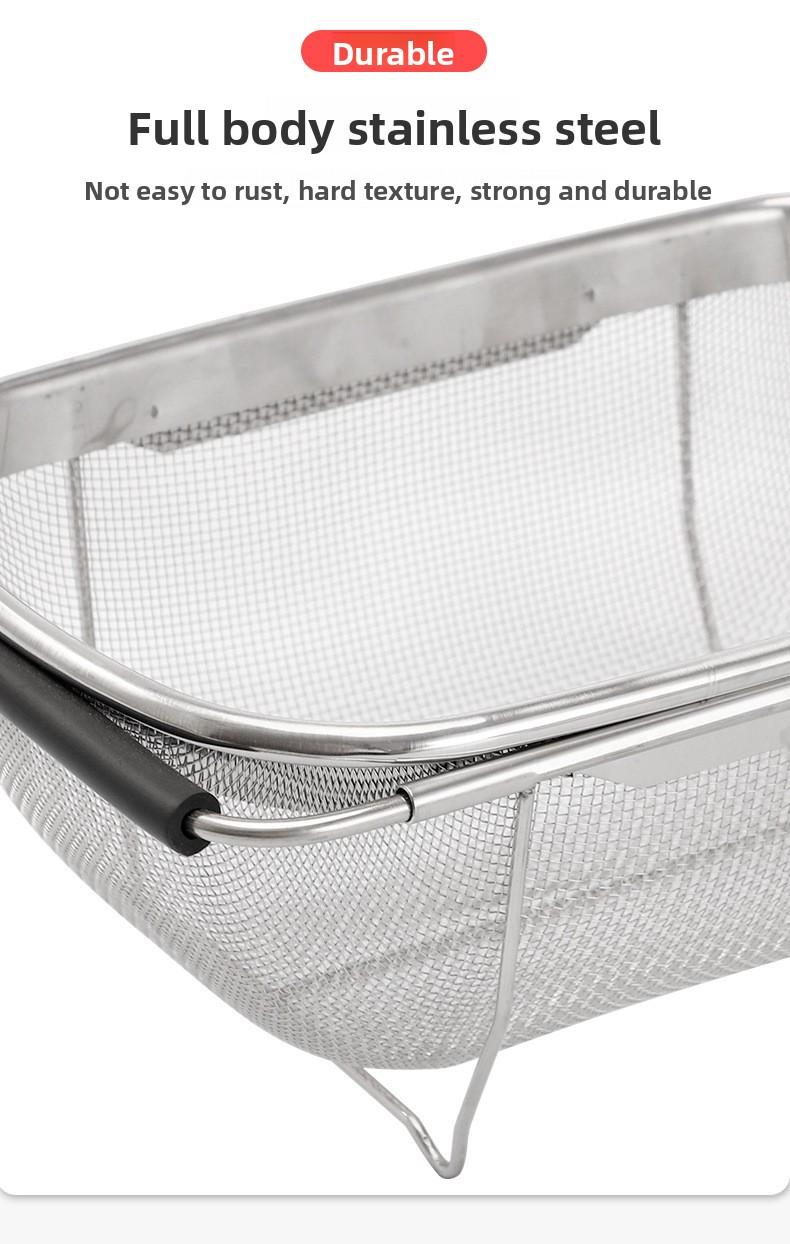 Stainless Steel Colander Strainer - 6-Quart Collapsible Colander with Expandable Rubber Handles - Rectangular Sieve, Fine Mesh Stainless Steel Strainers and Colanders for Kitchen