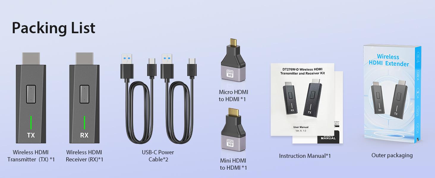 Wireless Hdmi Transmitter and Receiver,4k Decode 1080p Output,Plug & Play Portable 2.4g/5g,Wireless Hdmi Extender Kit for Streaming Video and Audio to Monitor from Laptop/Pc/Tv Box/Projector