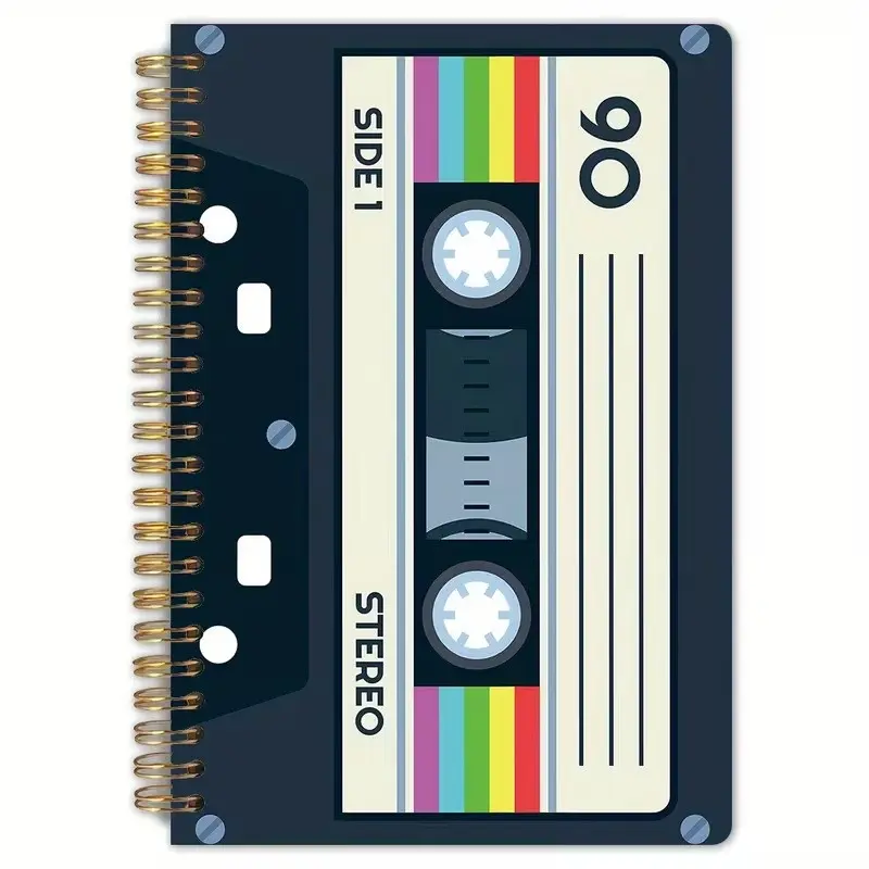 Vintage Tape Design Coil Notebook, Nostalgic 90s Music Theme Journal, Retro Style Writing Pad, Perfect for Fans of Classic Era
