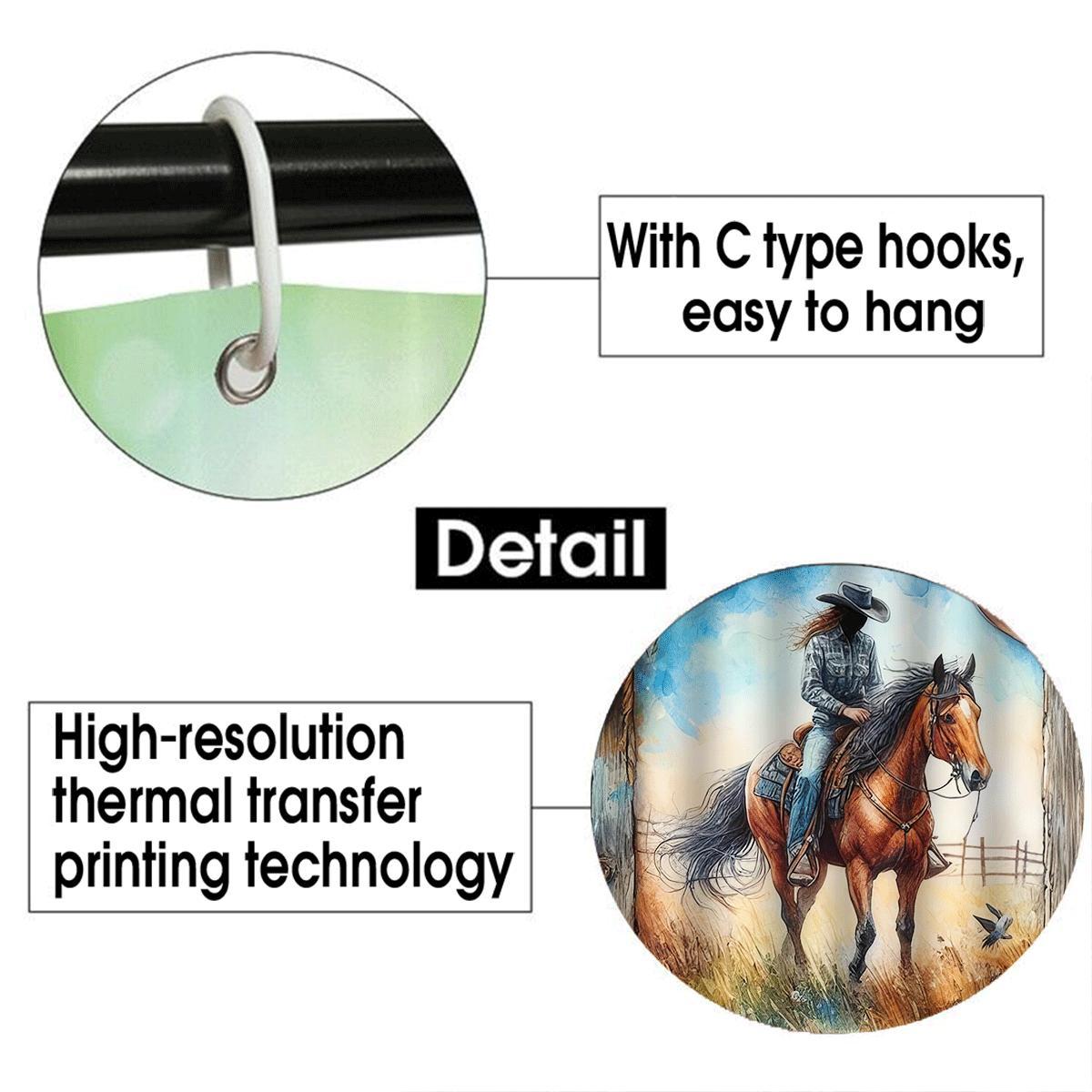 Cowboy & Horse Pattern Bathroom Decorations, 4 Counts/set Including Shower Curtain & Toilet Lid Cover & Mat & U-shaped Mat, Bathroom Accessories, Shower Curtain Sets