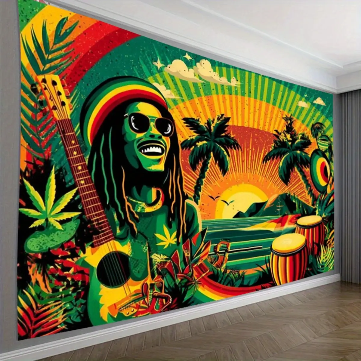 Reggae Music Culture Background Cloth Party Backdrop Birthday Decoration Photography Background Wall Hanging Event Decoration Festival Celebration Holiday Party Photography Banner Indoor Outdoor Decor Premium Polyester Fabric