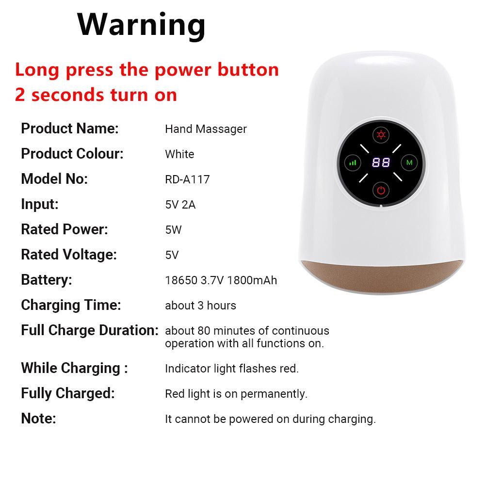 Hot Compress Hand Massager, 1 Box 3 Modes & 5 Levels Hand Massager, Timers Hand Massage Tool for Parents Gift, Electric Massage Machine, USB Rechargeable