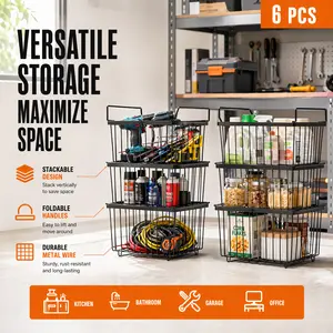 4 Pack & 6 Pack Optional Stackable Pull Handle Wire Storage Baskets For Chest Deep Freezer Kitchen Cabinet Pantry Food Sorting Organization