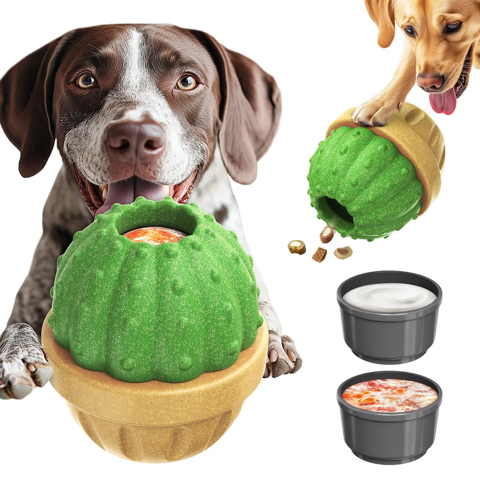 Dudpud 3-in-1 Fillable Freeze Cactus Dog Toy - Enrichment Treat Dispenser, Durable Chew Bone for Dogs, Chew/Bone Toy