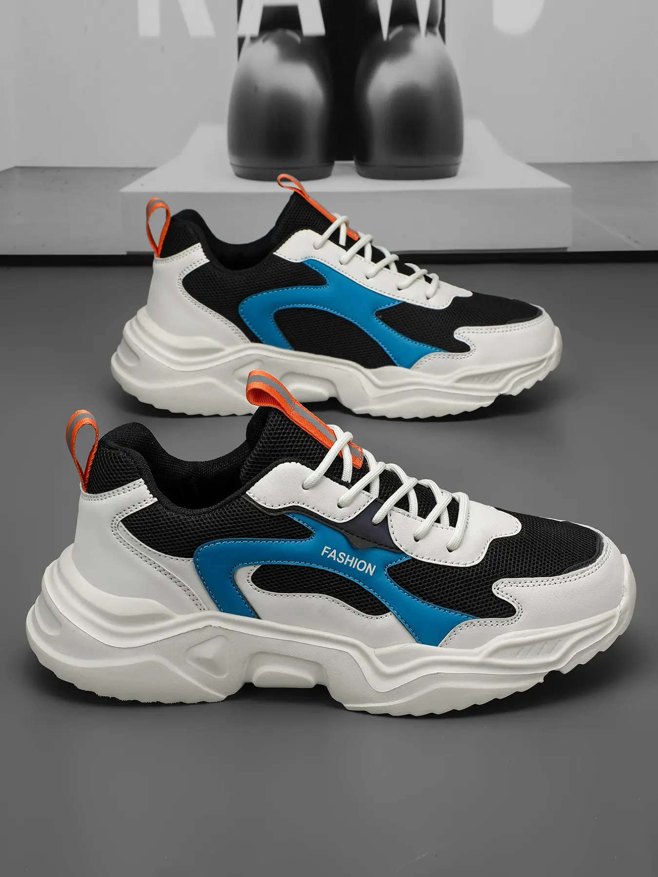 Men's Fashion Patchwork Lightweight Breathable Reflective Durable Casual Sports Shoes, Daily Trendy Versatile Athletic Footwear