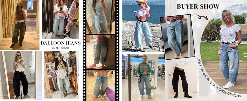 Women's Baggy Boyfriend Jeans Vintage Wide Leg Mid Rise Barrel Denim Ankle Pants