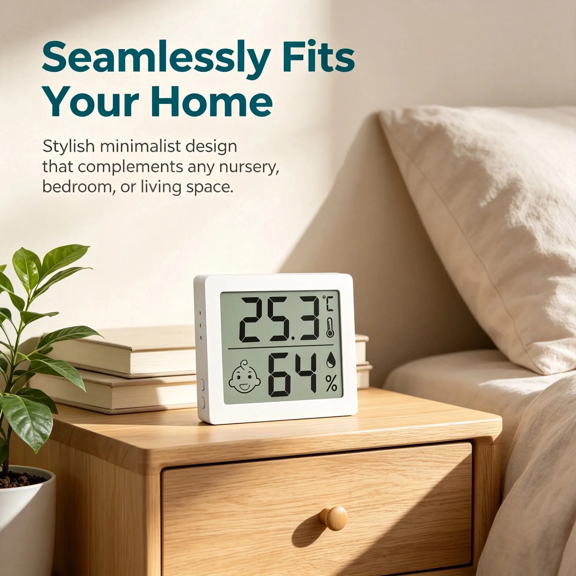 1PC Digital Indoor Thermom1PC eter Hygrometer, Large LCD Display Temperature and Humidity Monitor with Comfort Indicator, Magnetic Back & Stand for Home, Office, Baby Room, White