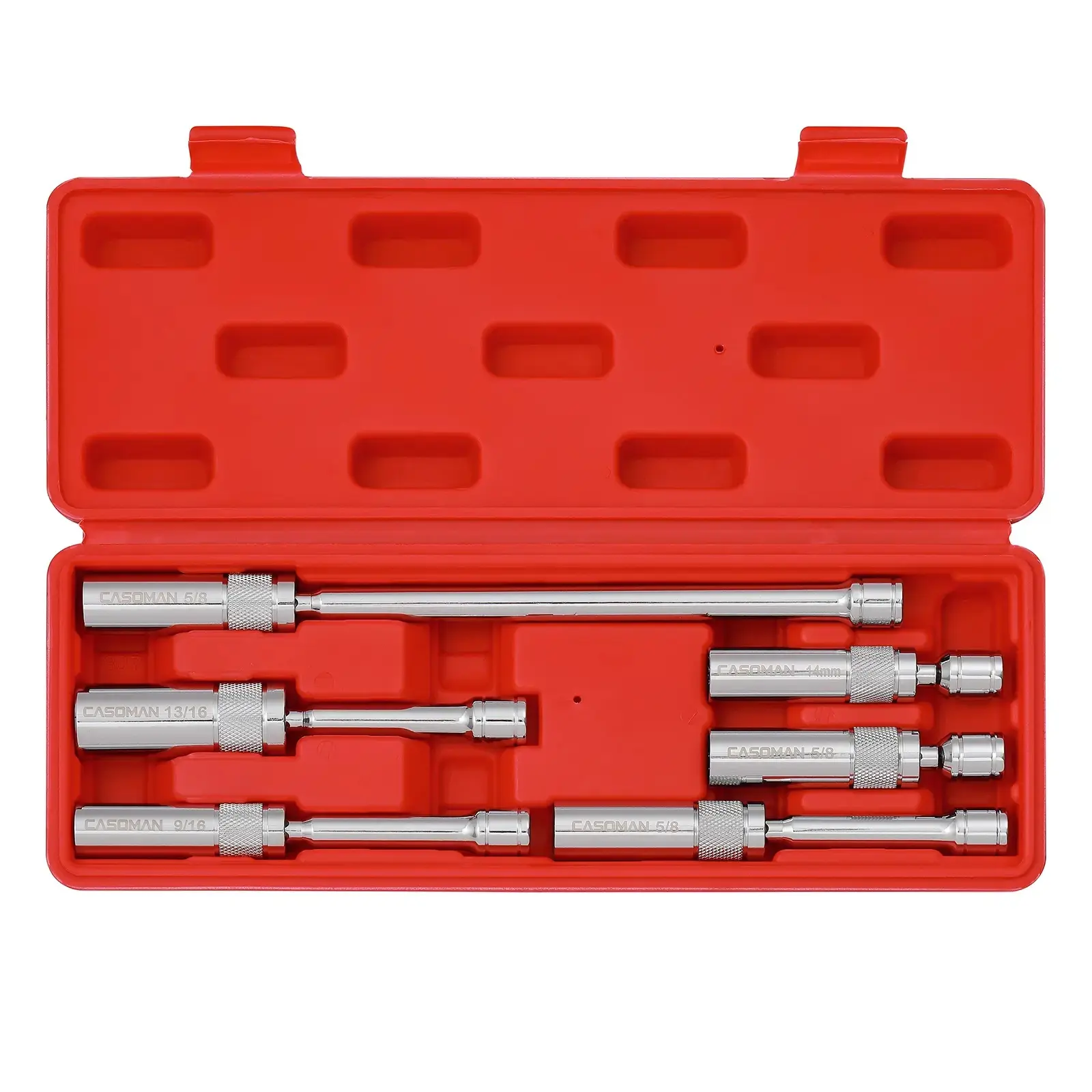 3/8-Inch Drive Magnetic Swivel Spark Plug Socket Set, Thin Wall, Include 9/16-Inch, 5/8-Inch, 13/16-Inch, 14mm, Socket, Length: 4-Inch, 6-Inch, 11-Inch, 12-Point,