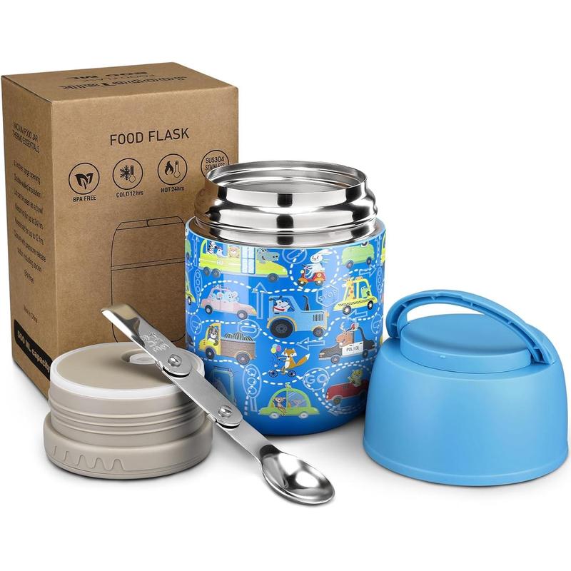 17 oz Insulated Lunch Containers Hot Food Jar, Wide Mouth Lunch Thermo for Kids Adults, Vacuum Stainless Steel Lunch Box With Handle Folding Spoon for School, Office (Blue Car) 17 oz Insulated Lunch Containers Hot Food Jar, Wide Mouth Lunch Thermo for Kids Adults, Vacuum Stainless Steel Lunch Box With Handle Folding Spoon for School, Office (Blue Car)