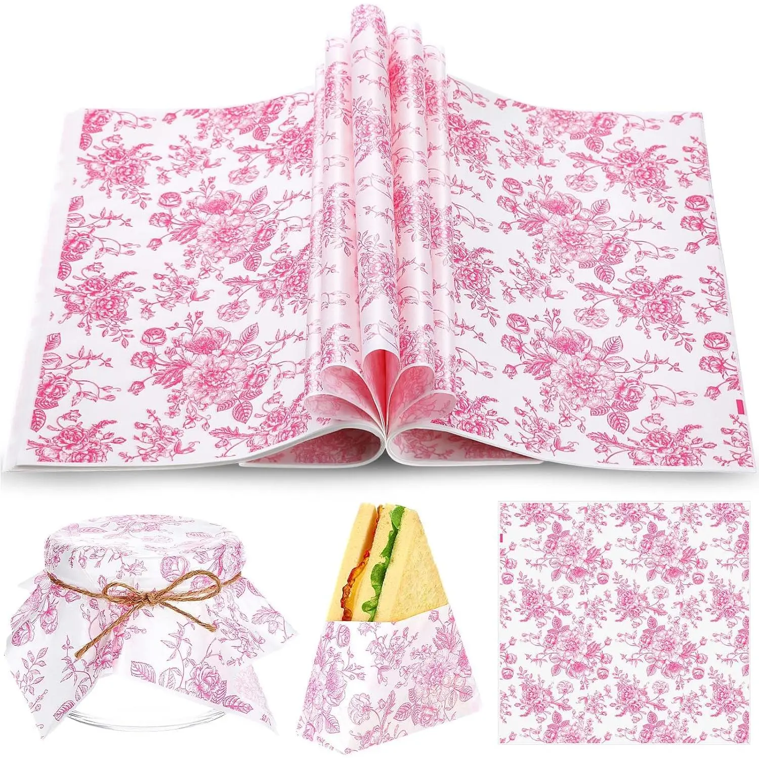 100 Sheets  Floral Wax Paper for  Wrapping, 11.4 x 11 Inch | Decorative  Paper, Sandwich Deli Paper, Greaseproof,  Liners Basket Spring Church Wedding Birthday Picnic Party
