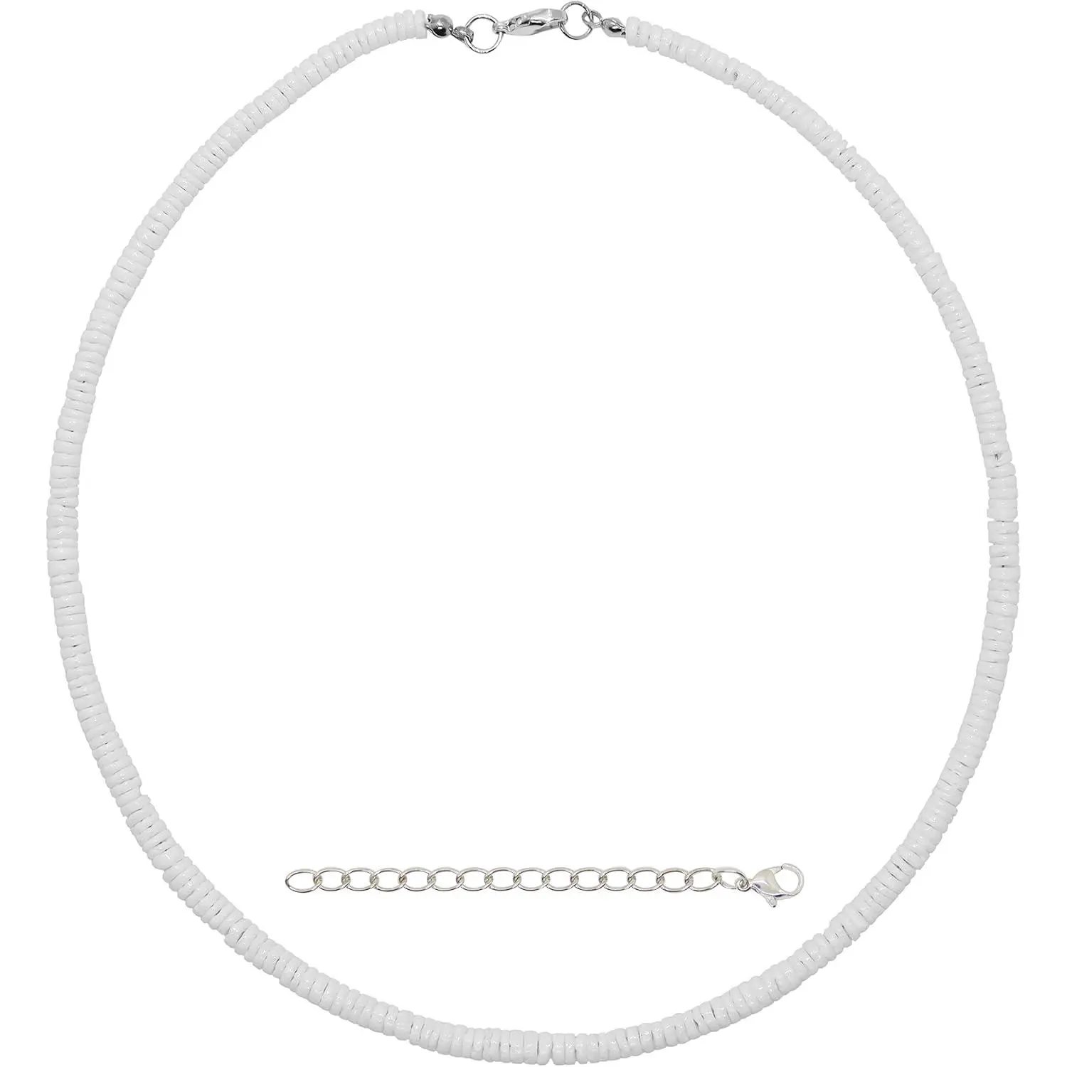 Shell Necklace, White Beaded Seashell Necklaces for Women, Round Sea Shell Bead Choker for Men, Hawaiian Beach Surfer Jewelry Chokers