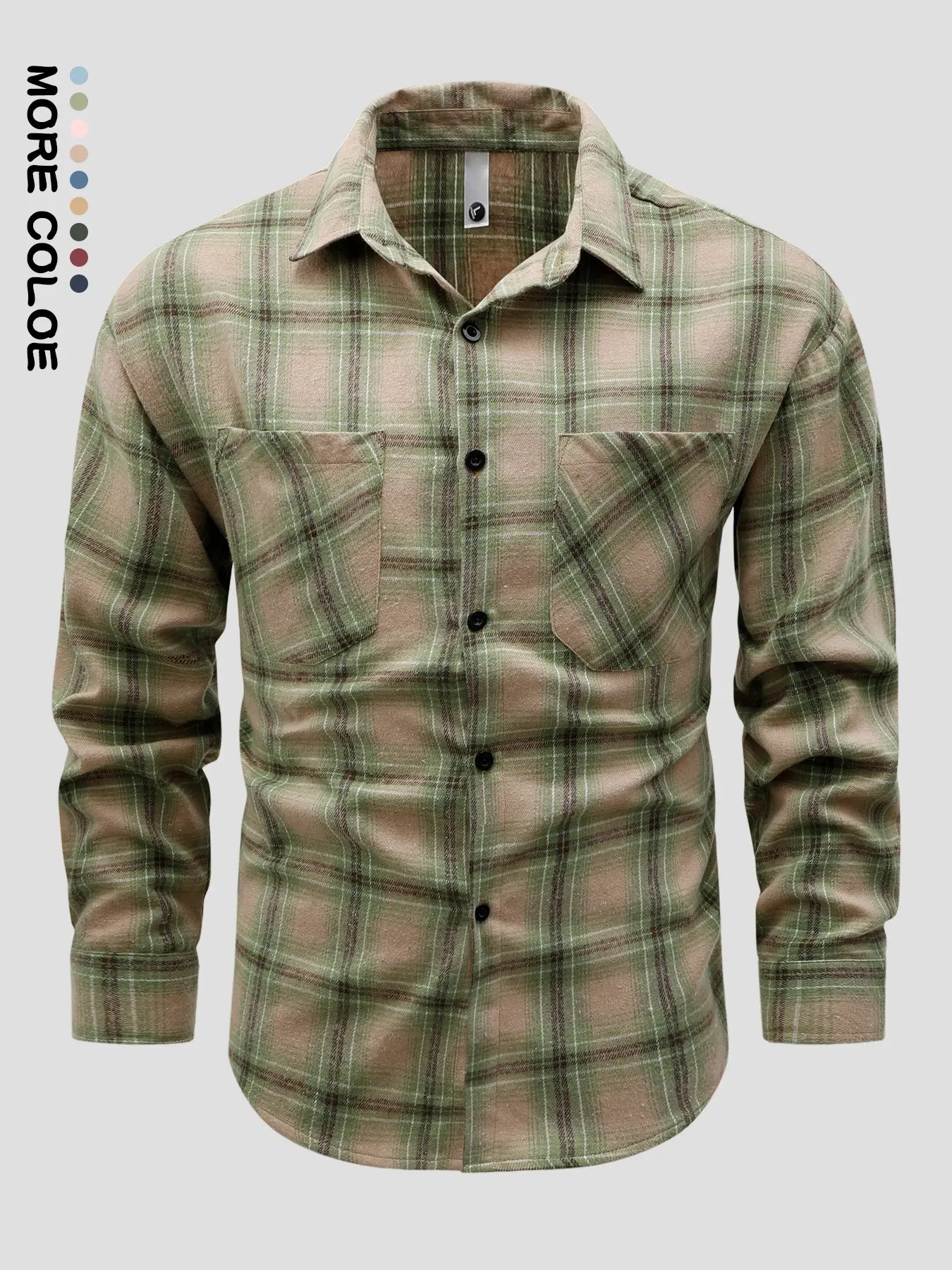Men's Long Sleeve Plaid Flannel Shirt Lapel Collar Button Down Shirts with Dual Chest Pockets Soft Brushed Casual Loose Fit Vintage Check Blouse Outdoor Workwear Tops Spring Autumn Multi Color Plaid Shacket for Men