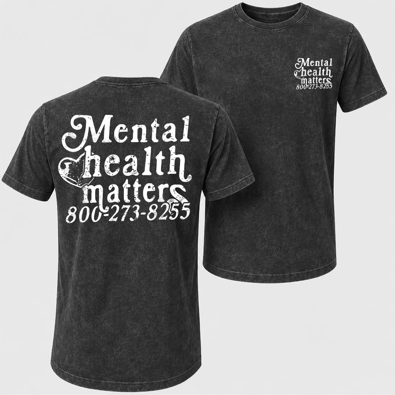 Men's Washed Mental Health Matters Graphic Round Neck Tee, Casual Short Sleeve Crew Neck T-Shirt For Summer, Fashion Men's Top For Daily Wear, Crewneck Graphic Tees, Men's T Shirts