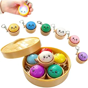 Glowing Dumpling Keychain with A Big Steamer, Mini Dumpling Stress Relief Fidget Clicker Keychain, Anxiety Relief & Focus Boost Quiet Toys  at Work, Travel, Gifts For Son & Daughter ,Friends,Classmates,Portable Desk Clicker for Work, Study
