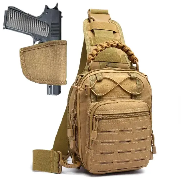 Tactical Chest Bag Sling Bag  Molle Pistol Holster for Men Concealed Carry Gun Holster Crossbody Pack Gun Carry EDC Bag Universal Holster Mens Chest Pouch Gun Accessory