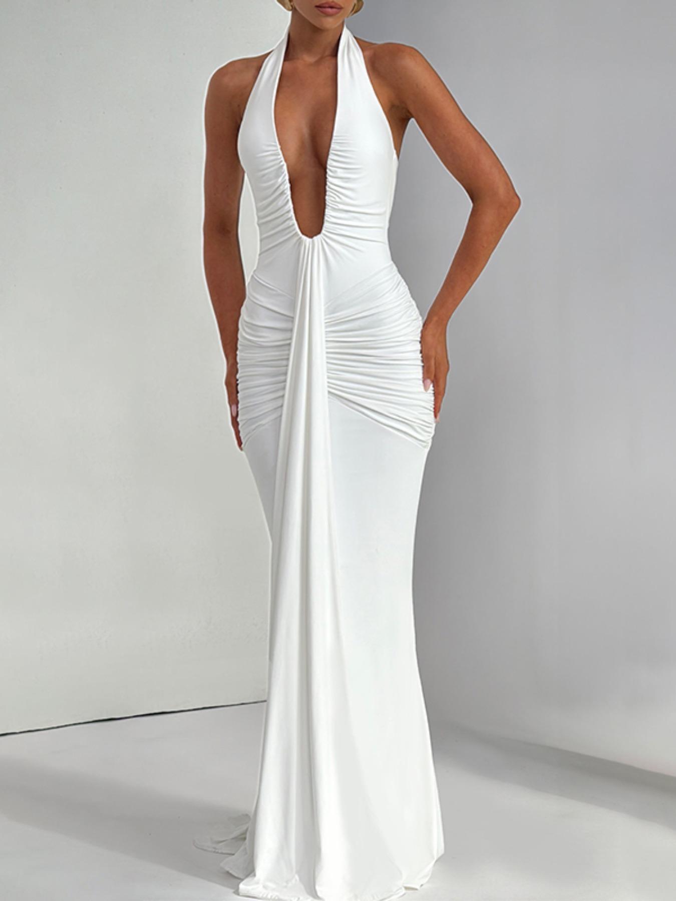 Women's Backless Bodycon Dress, Elegant Solid Color Sleeveless Dress, Ladies Summer Clothes, Elegant Evening Gown