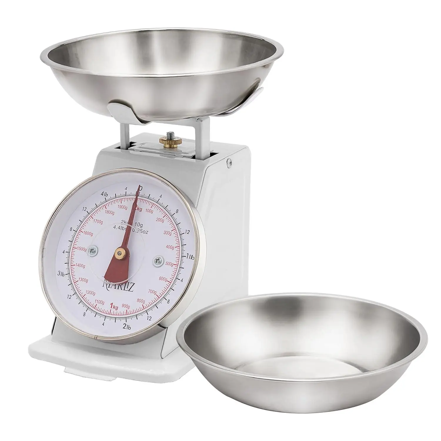 Small Retro Kitchen Scale 4.4Lb/2Kg with 2 Bowls White |Mechanical dial Scale|  | Pesa para alimentos| bascula de cocina|Bakers Scale