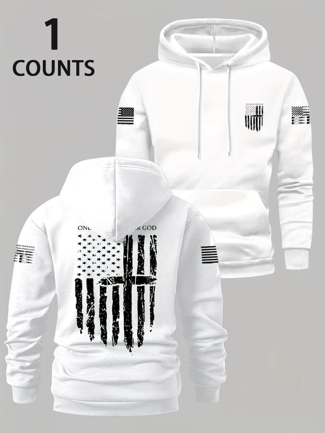 Men's Hooded Sweatshirt, Loose Fit, Drawstring, Fleece Lined, Vintage Usa Flag Print, Casual Streetwear, Fall & Winter, Warm and Comfortable