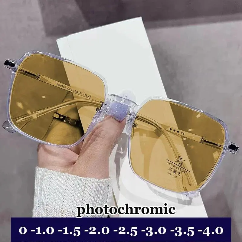 Unisex Fashion Trend Photochromic Lens Plastic Myopia Glasses - Finished Prescription Optical Eyewear, Stress Relief Classic Novelty Toy, Unisex Names