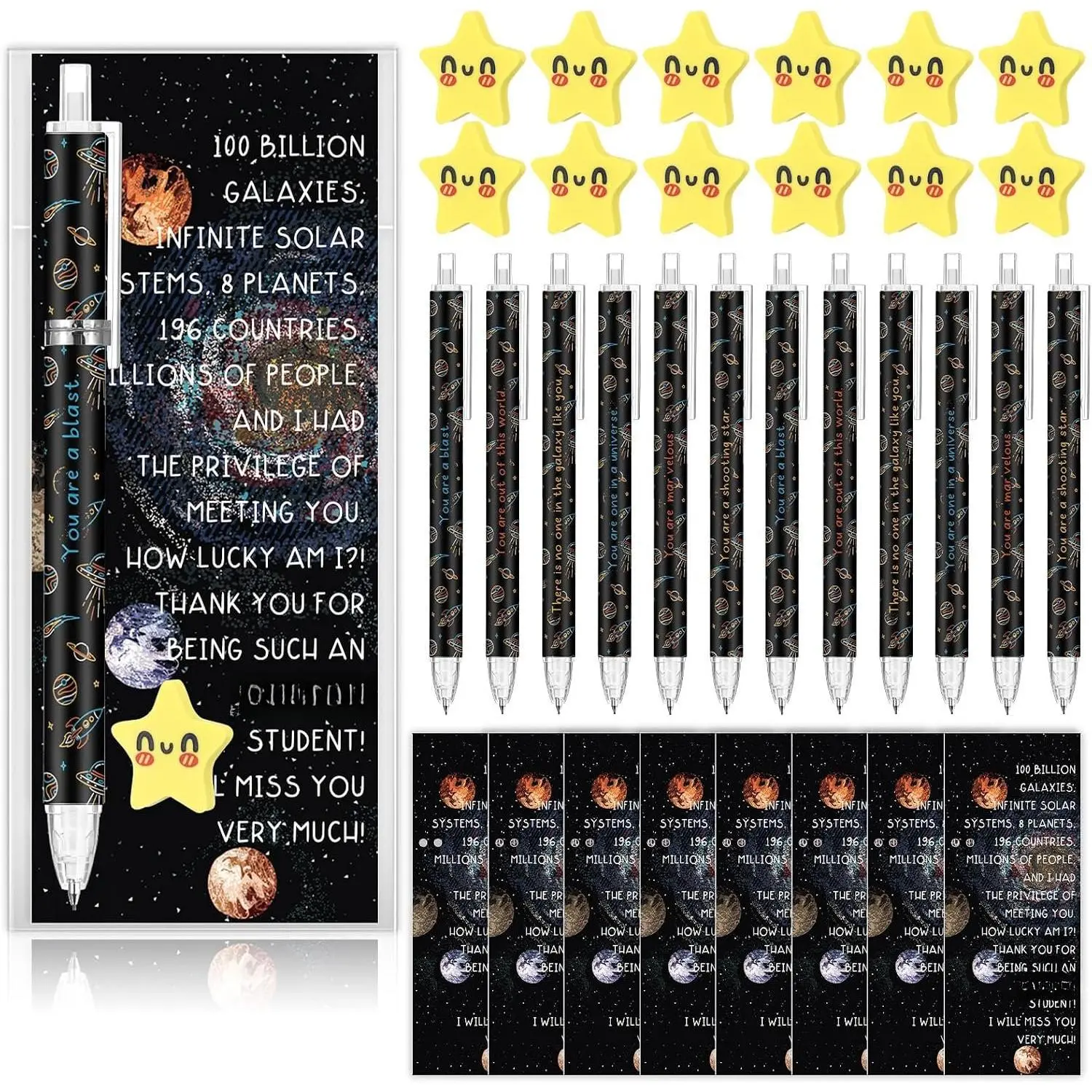 60 Sets  to School Pencils Inspirational Space Astronaut Pencil Gifts Bulk 6 Styles 0.7 mm Mechanical Pencils with Erasers Positive Cards for for School Student Teacher Nurse Staff