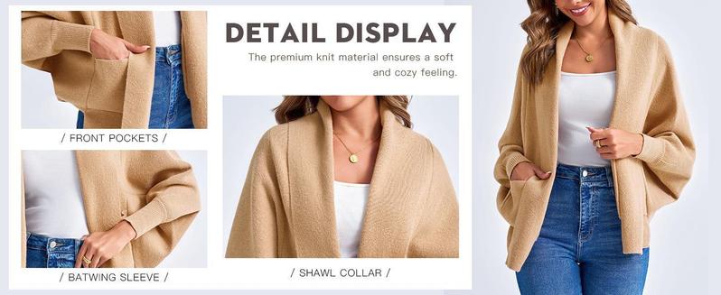 【New】Womens Open Front Cardigan Batwing Long Sleeve Shawl Chunky Knit Loose Fall Poncho Sweater Coats
