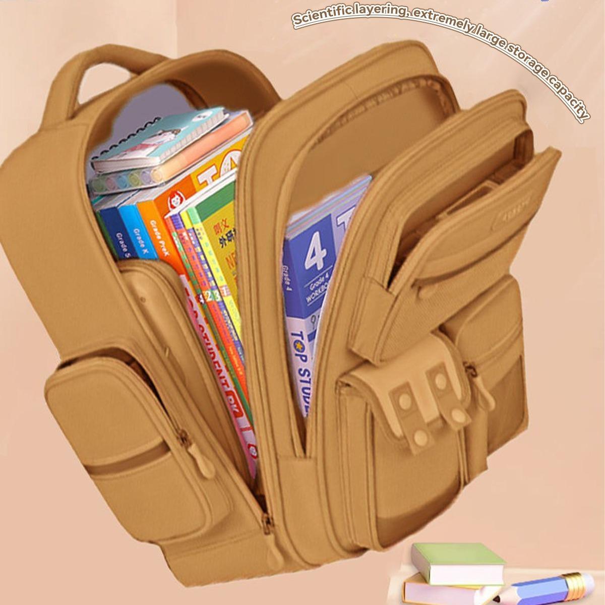 Cartoon Bear Pattern Backpack, 1 Count Large Capacity Waterproof with 6 Counts Badge & 3 Counts Cards & 1 Count Plush Pendant, Cute Versatile Backpack, Wear-resistant and Dirt-resistant Backpack for Students