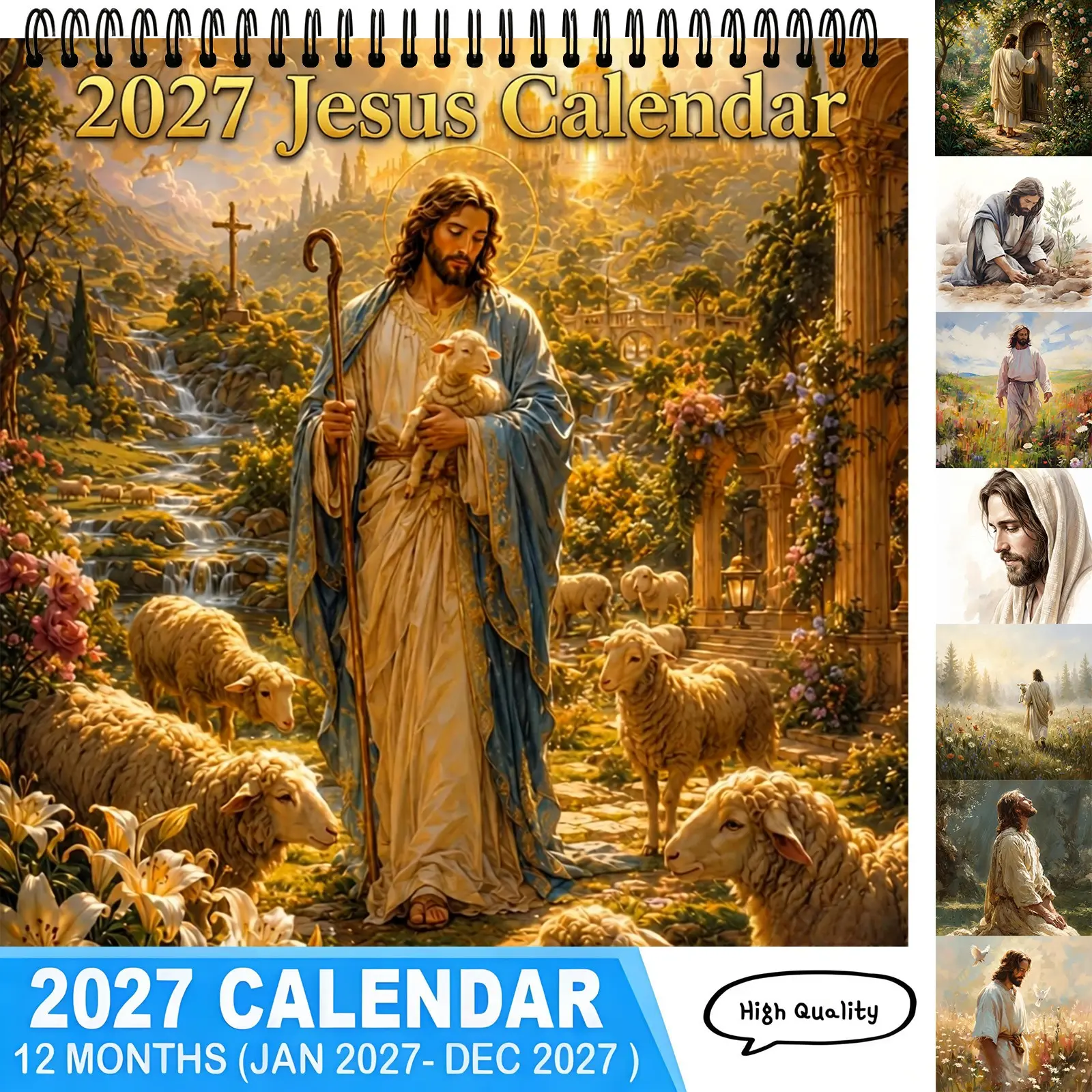 2027 Jesus Wall Calendar, 12 Months Christian Religious Art Calendar Jan-Dec, Inspirational Faith Decor Christian Gift for Believers,Perfect Christian Religious Gift