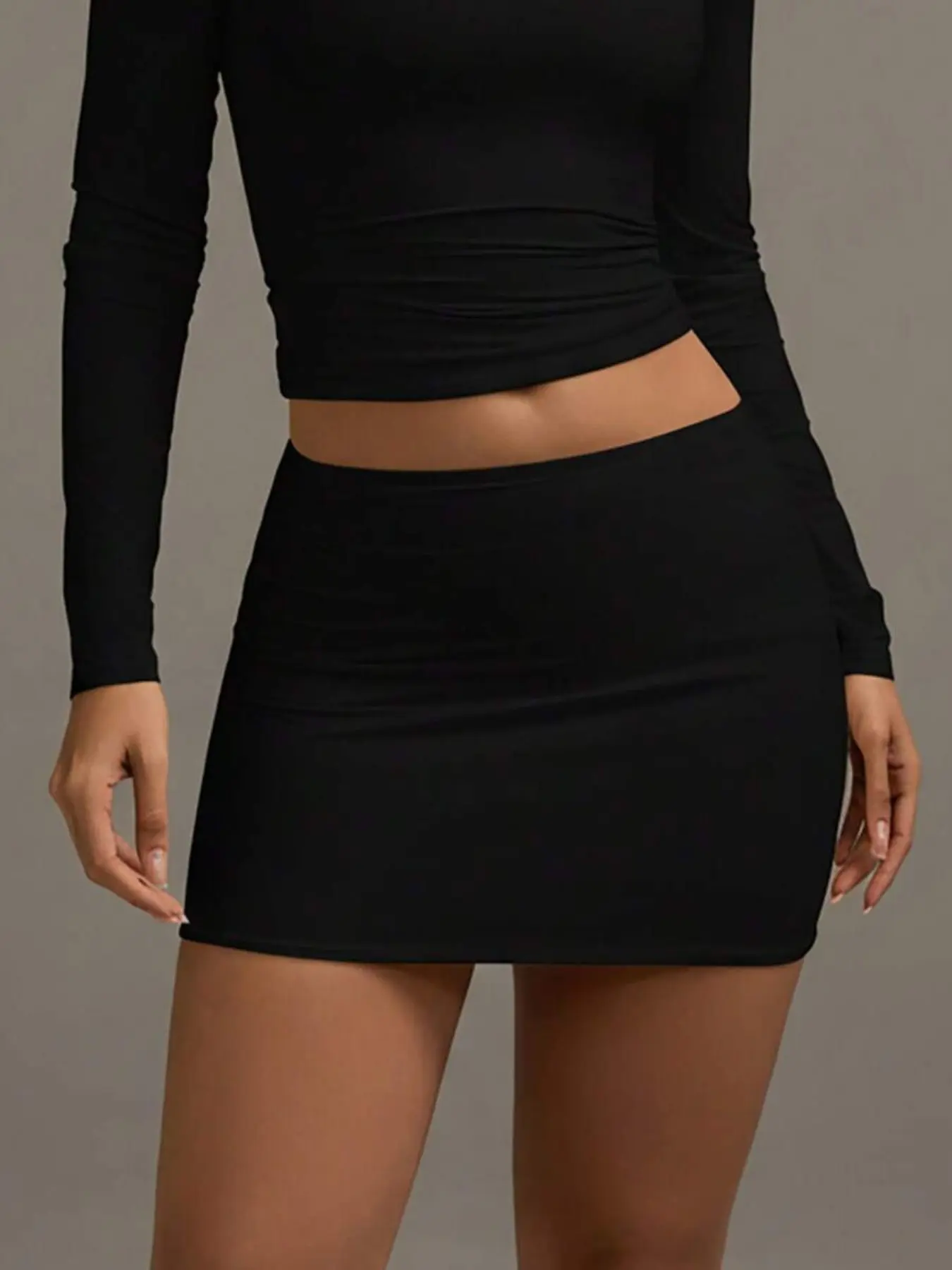 Women's Ruched High Waist Mini Skirt With Shorts, Solid Slim Fit Skinny Bodycon Skort, Stretchy Soft Fabric Y2K Wrap Skirt, Casual Daily Night Out Party Streetwear Bottoms